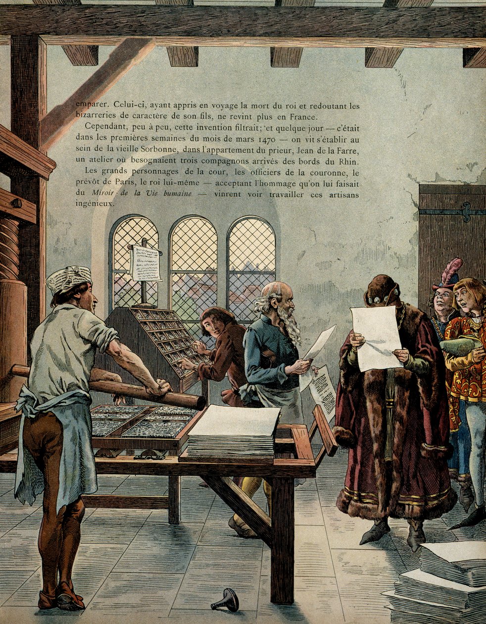 Franciaország története a középkorban (középkor): A prudensnek nevezett XI. Lajos francia király (1423-1483) ösztönözte a nyomdaipar növekedését. A király felkereste a Sorbonne-t Ulrich Gering (Guerinch vagy Guernich) tipográfusok jelenlétében alkotó: pseudonym for Onfray de Breville Jacques Job