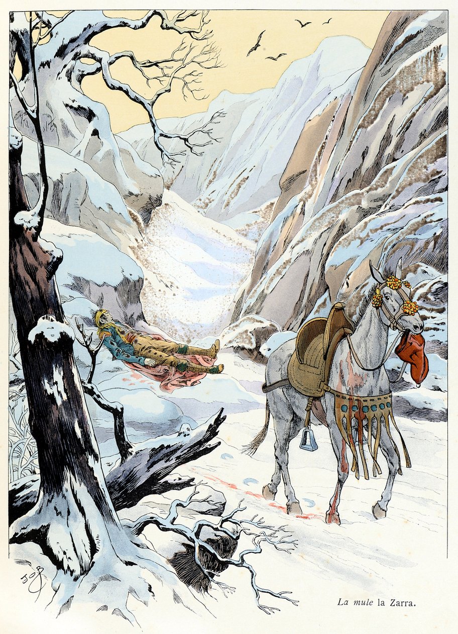 Illusztráció az „A la Glory des Betes” könyvből, A Fabre szövege, Jacques Marie Gaston Onfray de Breville rajzai a JOB-tól (1858-1931), Maison Alfred Mame kiadó és fia: La mule 