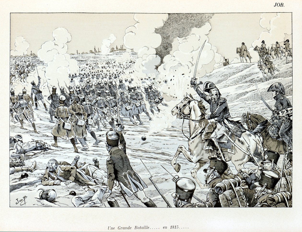Illusztráció a „Művészek nagy háborúja” című könyvből: Egy nagy csata 1815-ben Jacques Marie Gaston Onfray de Breville dit JOB (1858-1931), részleges gyűjtemény alkotó: pseudonym for Onfray de Breville Jacques Job