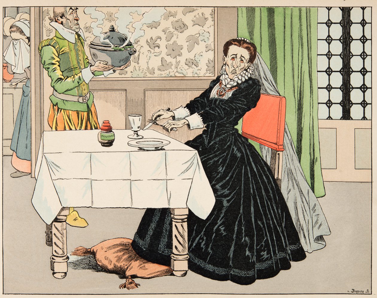 Illusztráció a „Le bon roy Henri” című könyvből, illusztrálta: Jacques Marie Gaston Onfray de Breville dit JOB (1858-1931): Egy anya megette gyermekét Párizs ostroma alatt - Magángyűjtemény alkotó: pseudonym for Onfray de Breville Jacques Job