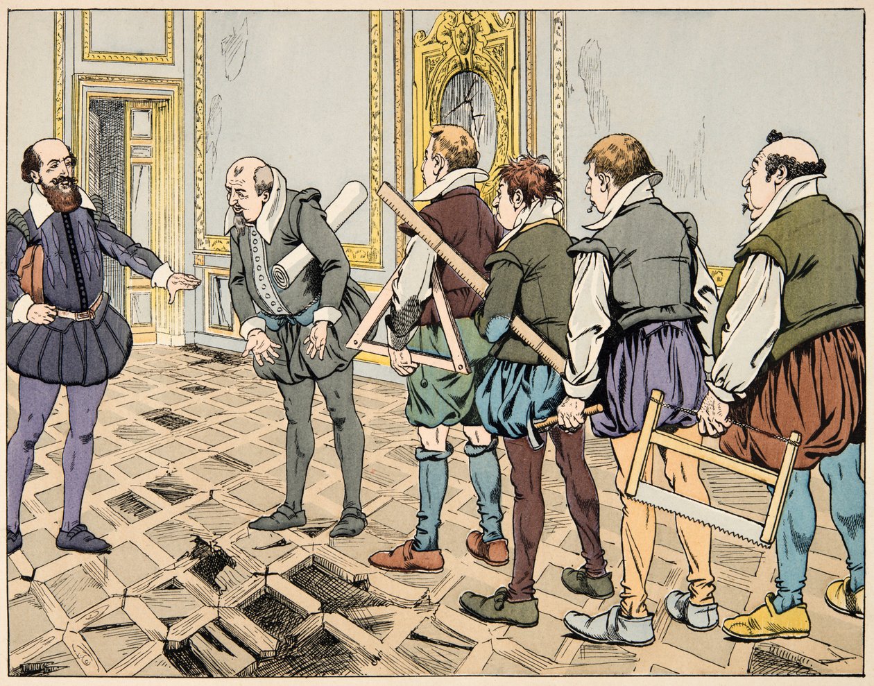Illusztráció a „Le bon roy Henri” könyvből, illusztrálta: Jacques Marie Gaston Onfray de Breville dit JOB (1858-1931): Sully (Maximilian de Bethune) súlyos gazdaságot mutat be – Magángyűjtemény alkotó: pseudonym for Onfray de Breville Jacques Job