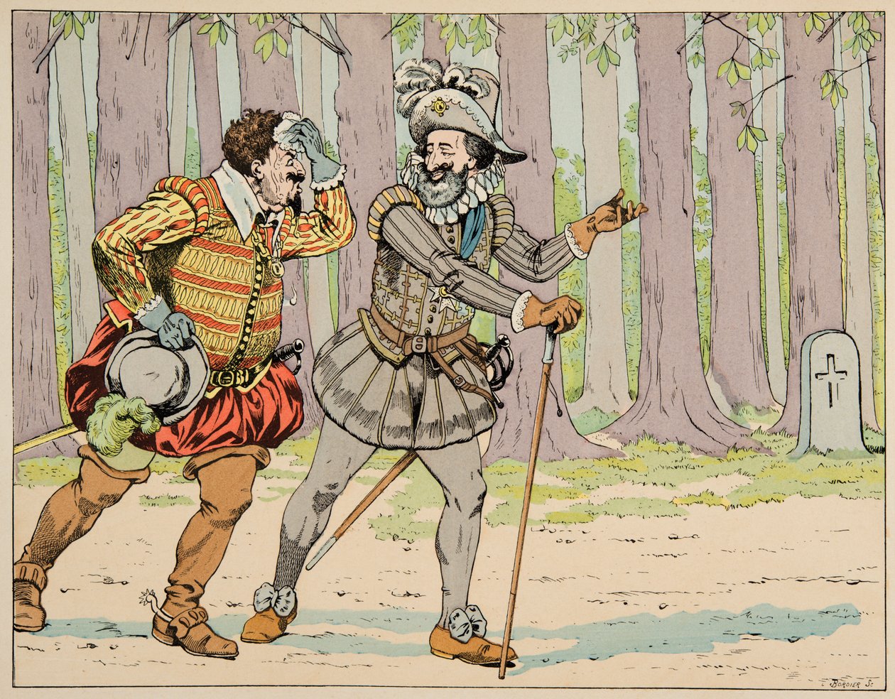 Az illusztráció a „Le bon roy Henri” című könyvből származik, illusztrálta: Jacques Marie Gaston Onfray de Breville dit JOB (1858-1931): IV. Henrik kegyelmet ad Charles de Lorraine-nak (1554-1611), Mayenne hercegének, miután kényszerítette őt. egy kis test alkotó: pseudonym for Onfray de Breville Jacques Job