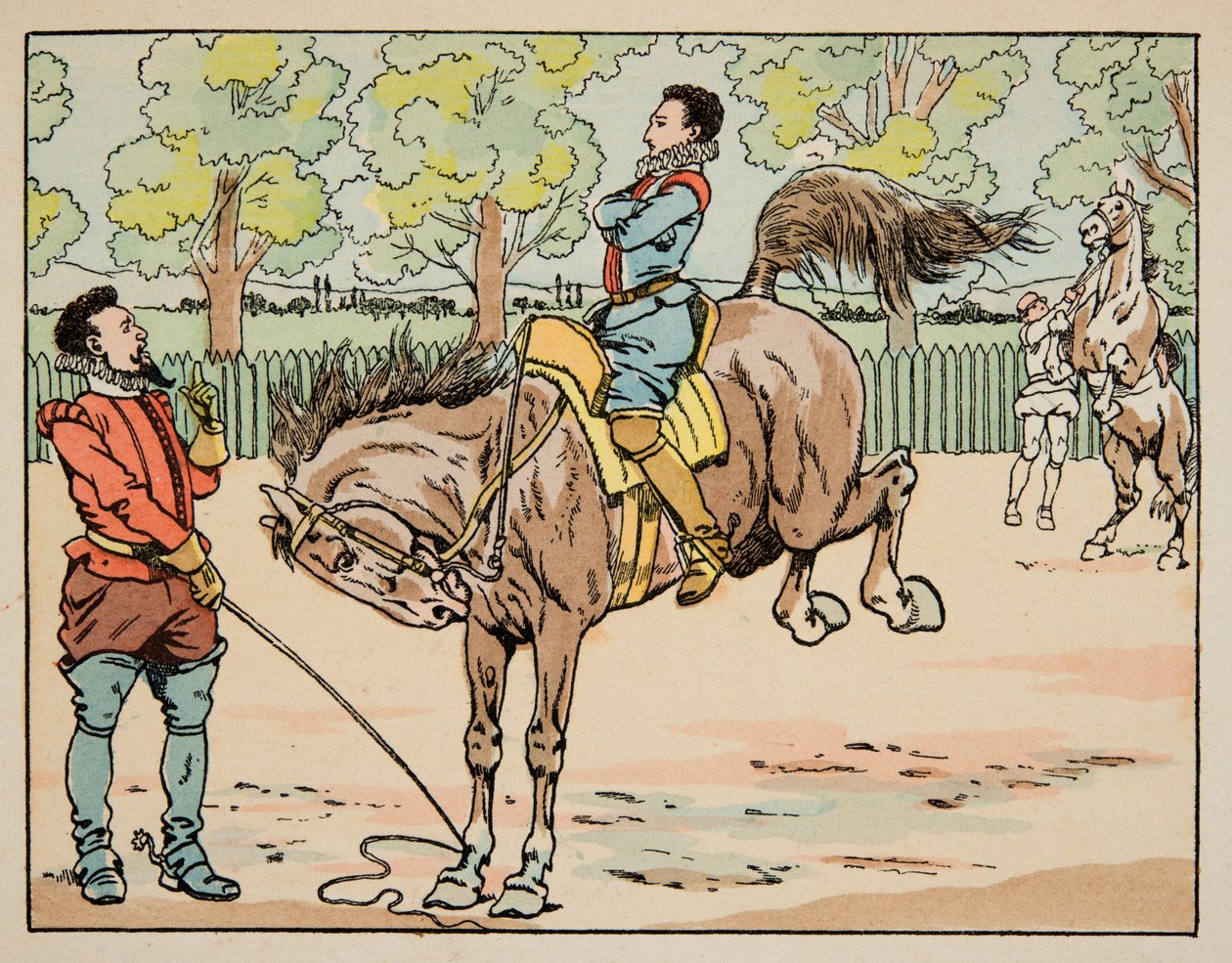 Az illusztráció a „Le bon roy Henri” című könyvből származik, illusztrálta: Jacques Marie Gaston Onfray de Breville dit JOB (1858-1931): Oktatás a 16. századi lovaglásban - Magángyűjtemény alkotó: pseudonym for Onfray de Breville Jacques Job
