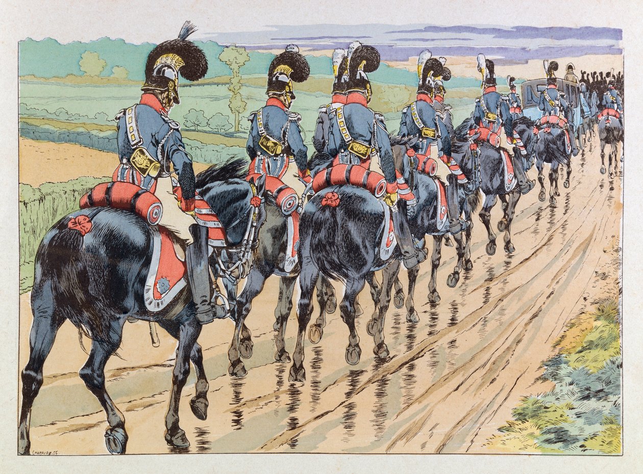 Jacques Marie Gaston Onfray de Breville: JOB (1858 - 1931); Illusztráció a „” Les epees de France”” könyvből: Napóleont kísérő császári kíséret; Coll, Share alkotó: pseudonym for Onfray de Breville Jacques Job