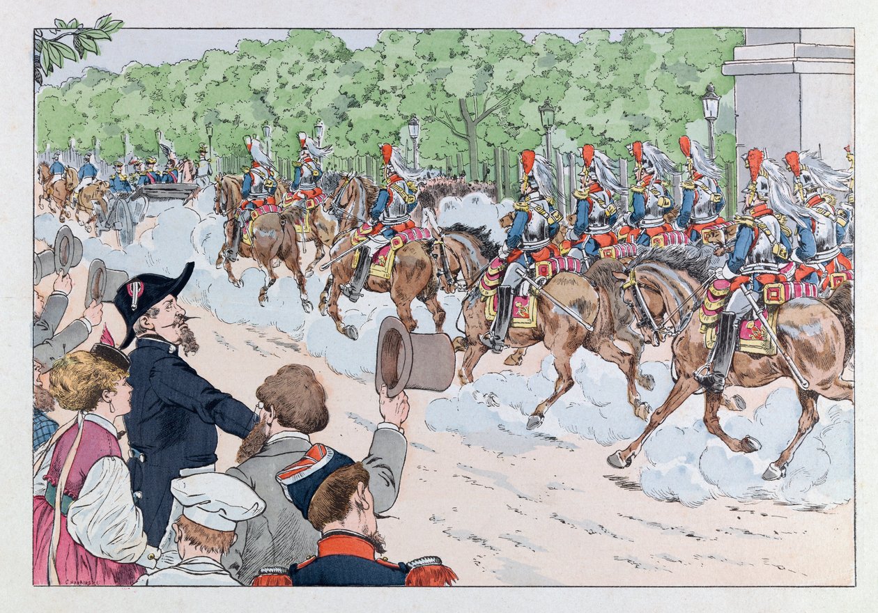 Jacques Marie Gaston Onfray de Breville az állásban (1858-1931); Illusztráció a „Les epees de France” könyvből: Napóleon császár kísérete 3 a Champs Elysees-n; Coll, rész alkotó: pseudonym for Onfray de Breville Jacques Job