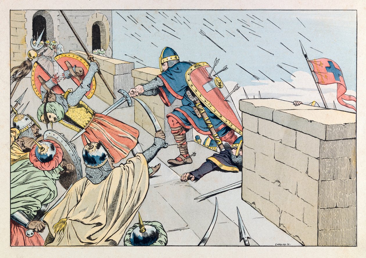 Jacques Marie Gaston Onfray de Breville: JOB (1858 - 1931); Illusztráció a „Les epees de France” könyvből: Godefroy de Bouillon 1099-ben vette Jeruzsálemből; Coll, rész. alkotó: pseudonym for Onfray de Breville Jacques Job
