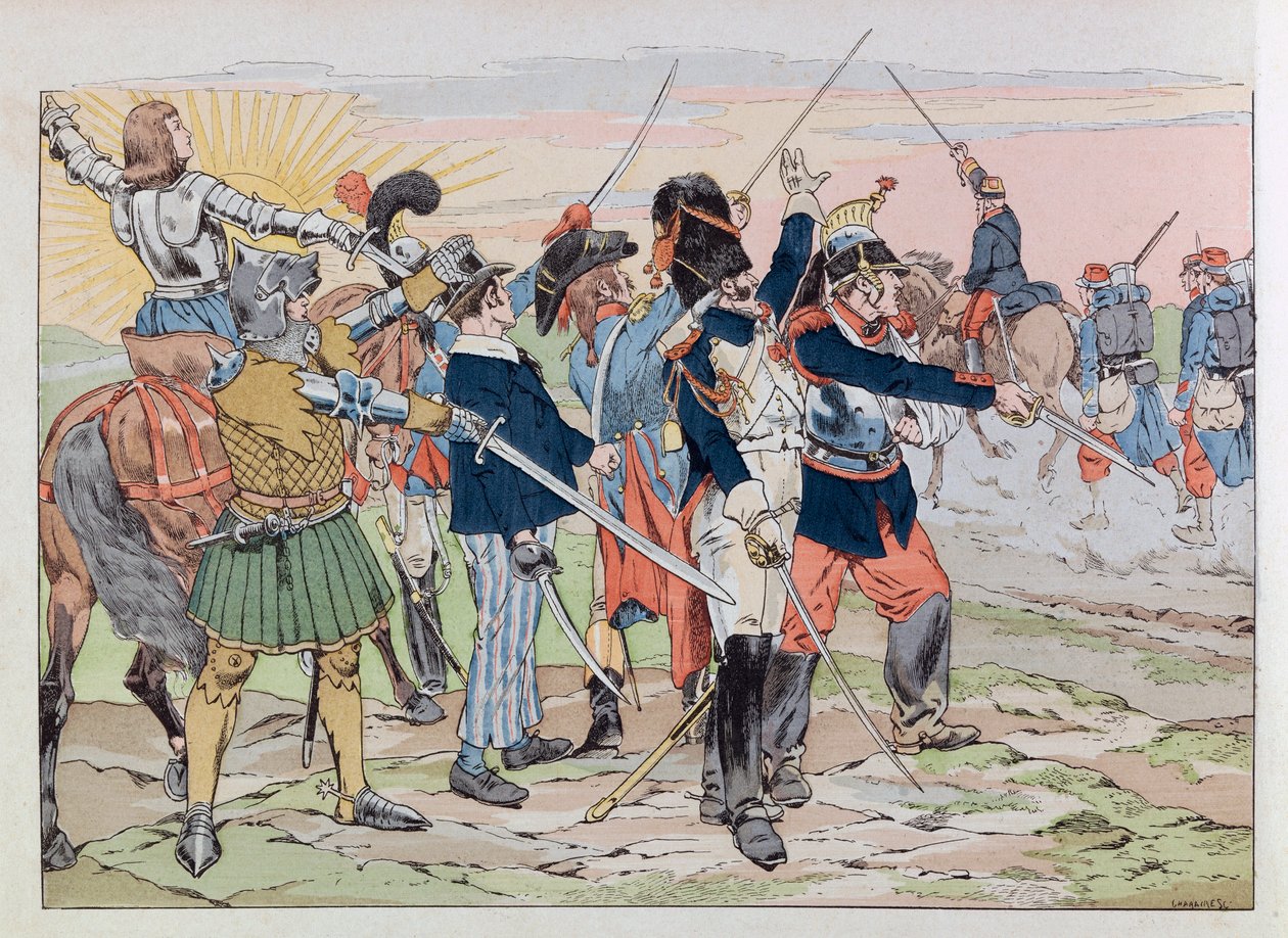 Jacques Marie Gaston Onfray de Breville: JOB (1858 - 1931); Illusztráció a „Les epees de France” könyvből: Franciaország dicsőségének allegóriája 1914 szőrös népéhez; Coll, Share alkotó: pseudonym for Onfray de Breville Jacques Job