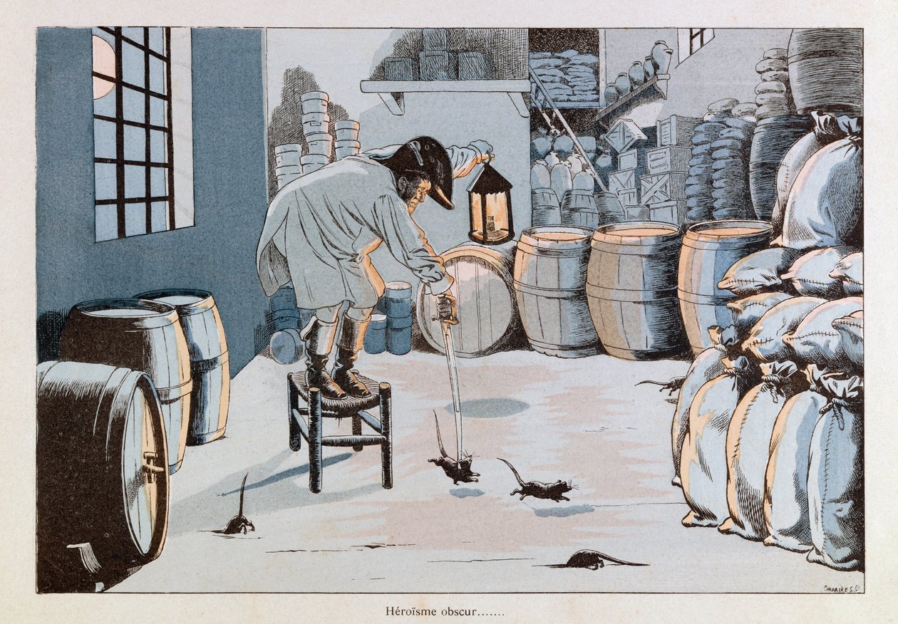 Jacques Marie Gaston Onfray de Breville: JOB (1858 - 1931); Illusztráció a „Les epees de France”-ból: Army Provisions Commissioner against the Rat Army; Coll, Share alkotó: pseudonym for Onfray de Breville Jacques Job