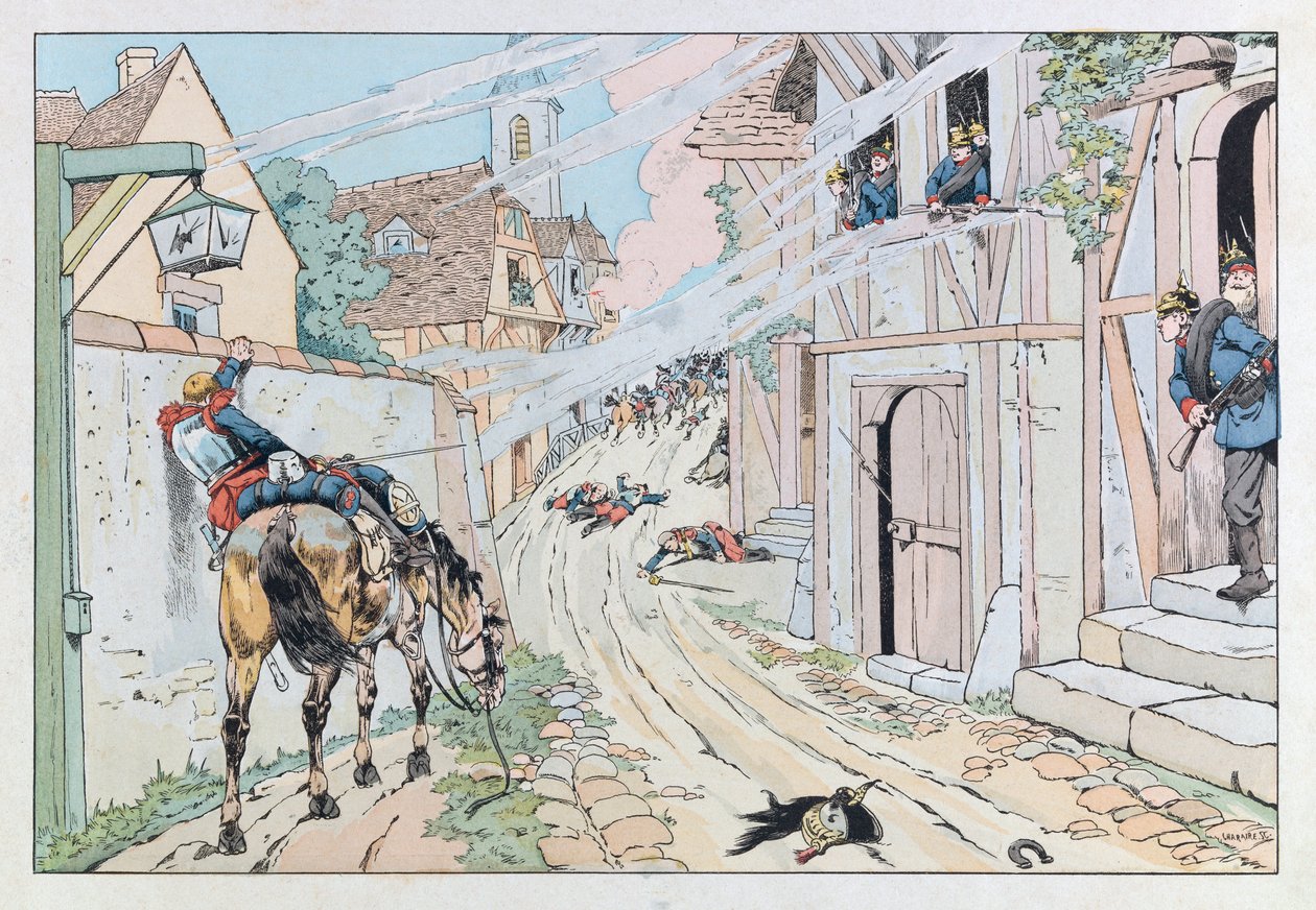 Jacques Marie Gaston Onfray de Breville az állásban (1858-1931); Illusztráció a „Les epees de France” könyvből: Az 1870-es francia porosz háború epizódja, a 9. Cuirassiers támadása Morsbronn faluban; Coll, rész alkotó: pseudonym for Onfray de Breville Jacques Job