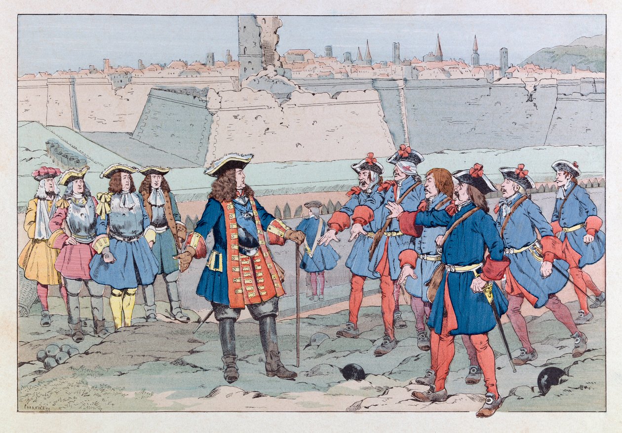 Jacques Marie Gaston Onfray de Breville: JOB (1858 - 1931); Illusztráció a „Les epees de France” könyvből: Le marechal de Villars augusztus 27-én vette át Douai városát alkotó: pseudonym for Onfray de Breville Jacques Job