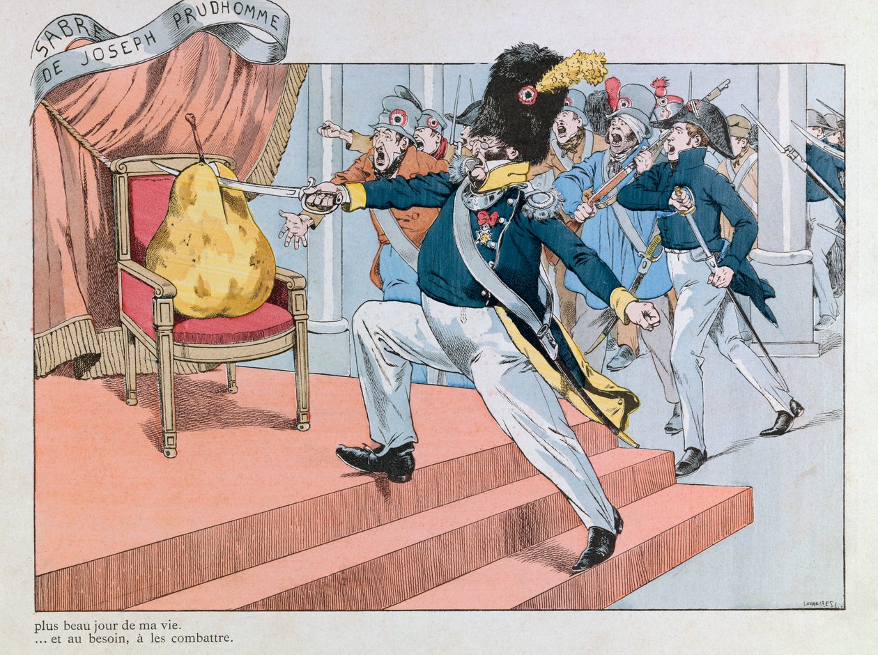Jacques Marie Gaston Onfray de Breville az állásban (1858-1931); Illusztráció a „Les epees de France” című könyvből: Louis philippe chasse du trone (Joseph Prudhomme szablyája „” Ez a szablya életem legszebb napja. A védekezésre szolgál majd alkotó: pseudonym for Onfray de Breville Jacques Job
