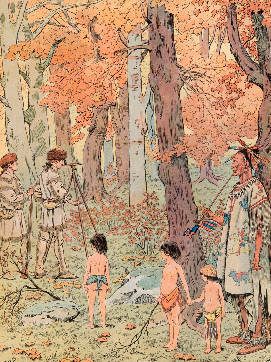 Jacques Marie Gaston Onfroy de Breville munkája során (1858-1931) – Tizenhat éves korában George Washington földmérő lett, és feltérképezte a Blue Ridge-hegységtől nyugatra fekvő területeket, magángyűjtemény. alkotó: pseudonym for Onfray de Breville Jacques Job