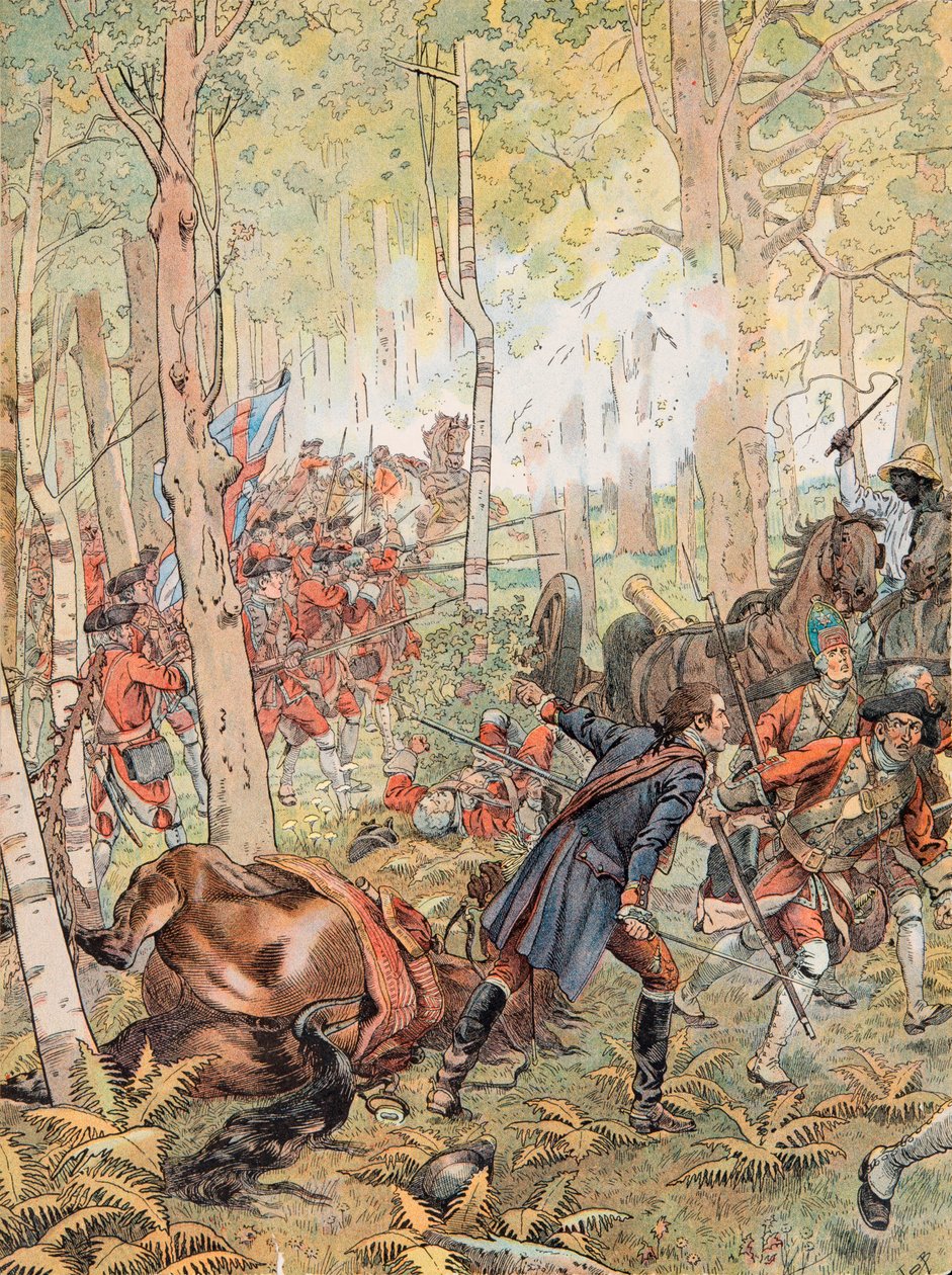 Jacques Marie Gaston Onfroy de Breville az állásban (1858-1931) – George Washington a franciák elleni monongahelai csatában július 9-én alkotó: pseudonym for Onfray de Breville Jacques Job