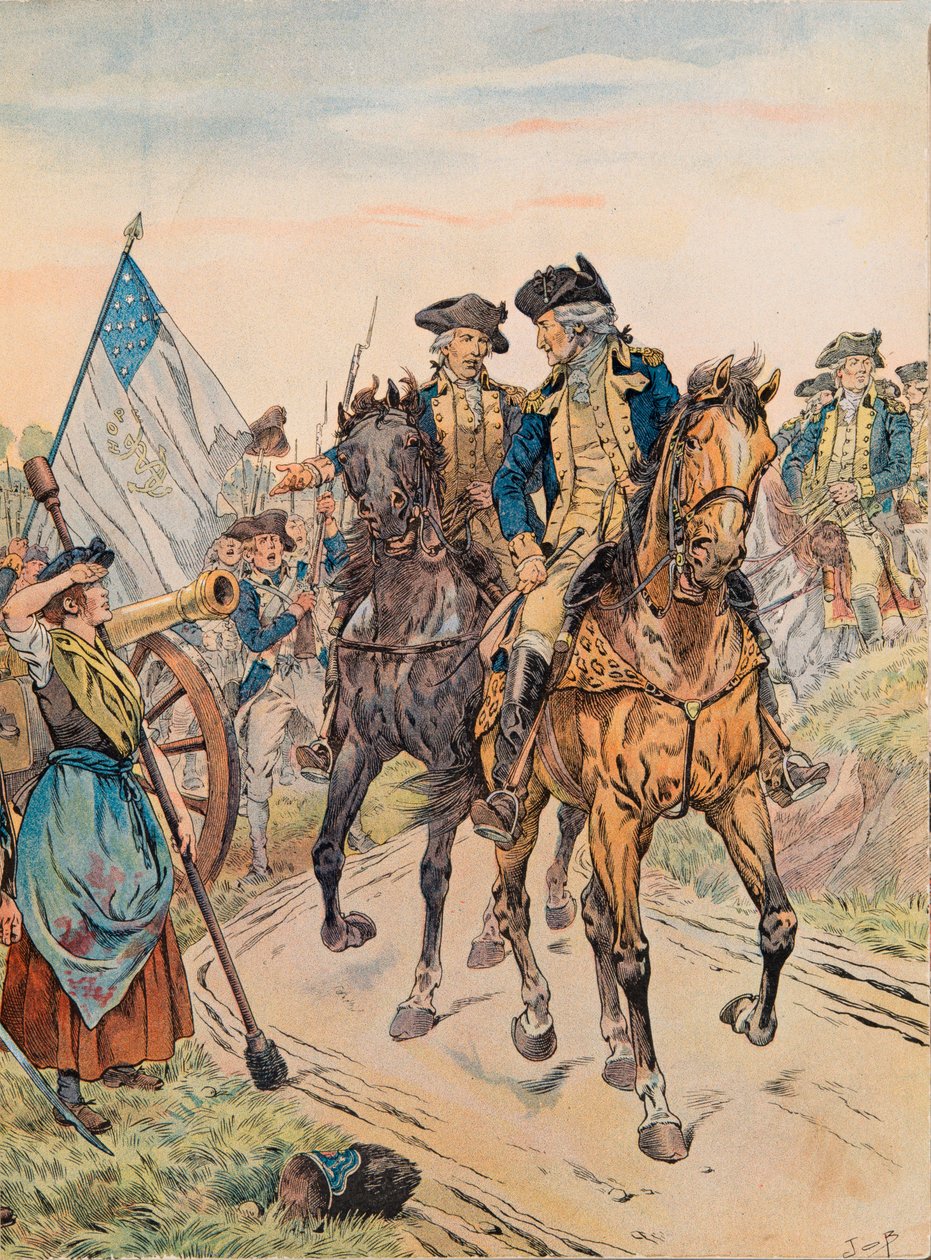 Jacques Marie Gaston Onfroy de Breville az állásban (1858-1931) – George Washington a monmouthi csata során, 1778. június 28-án, a függetlenségi háború alatt, megelőzte Molly Pitchert, magángyűjtemény alkotó: pseudonym for Onfray de Breville Jacques Job