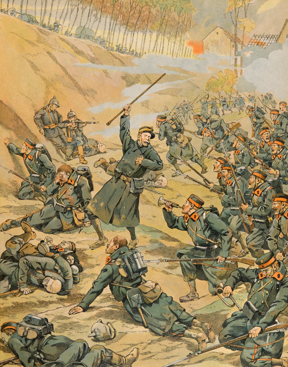 Jacques Marie Gaston Onfroy de Breville dit JOB (1858-1931) – Belgium története: A Schoorbakke Tervaete hurok védelme a gyalogság által az 1914-es Yser-i csata során, Magángyűjtemény alkotó: pseudonym for Onfray de Breville Jacques Job