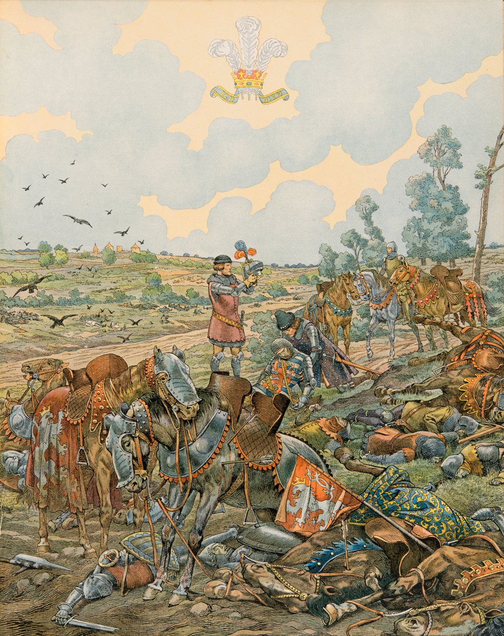 Jacques Marie Gaston Onfroy de Breville dit JOB (1858-1931) - Belgium története: John 1, Luxemburg grófja dit l Blind (1296 - 1346) a crecy-i csatában esik el 1346. augusztus 26-án, magángyűjtemény alkotó: pseudonym for Onfray de Breville Jacques Job