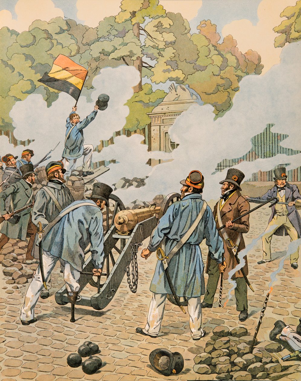 Jacques Marie Gaston Onfroy de Breville dit JOB (1858-1931) – Belgium története: Jean Joseph Charlier (1794-1866) szerint a faláb tüzérségét az 1830 szeptemberében a brüsszeli parkban összegyűlt holland csapatok ellen irányítja, közlegény Col alkotó: pseudonym for Onfray de Breville Jacques Job