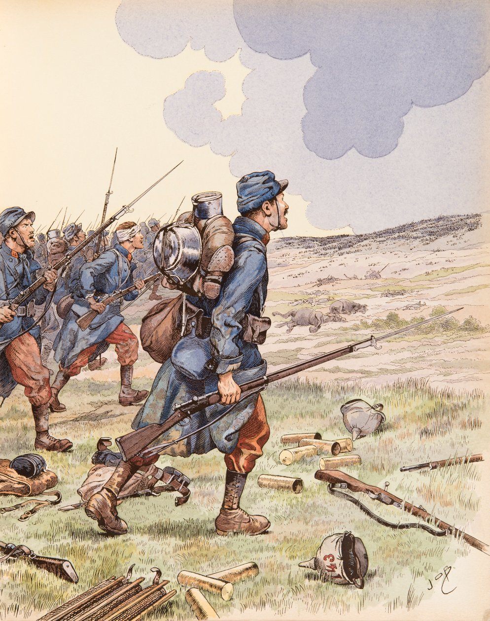 Jacques Marie Gaston Onfroy de Breville dit JOB (1858-1931) – Les poilus az első világháború alatti marne-i csata idején, Magángyűjtemény alkotó: pseudonym for Onfray de Breville Jacques Job