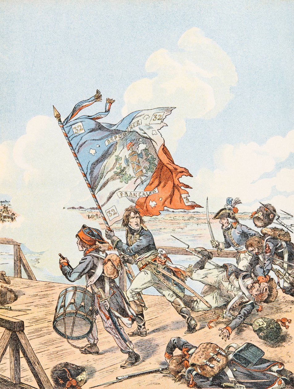 Jacques Marie Gaston Onfroy de Breville az állásban (1858-1931) – Bonaparte Napóleon az Arcole-hídnál 1796-ban, magángyűjtemény alkotó: pseudonym for Onfray de Breville Jacques Job