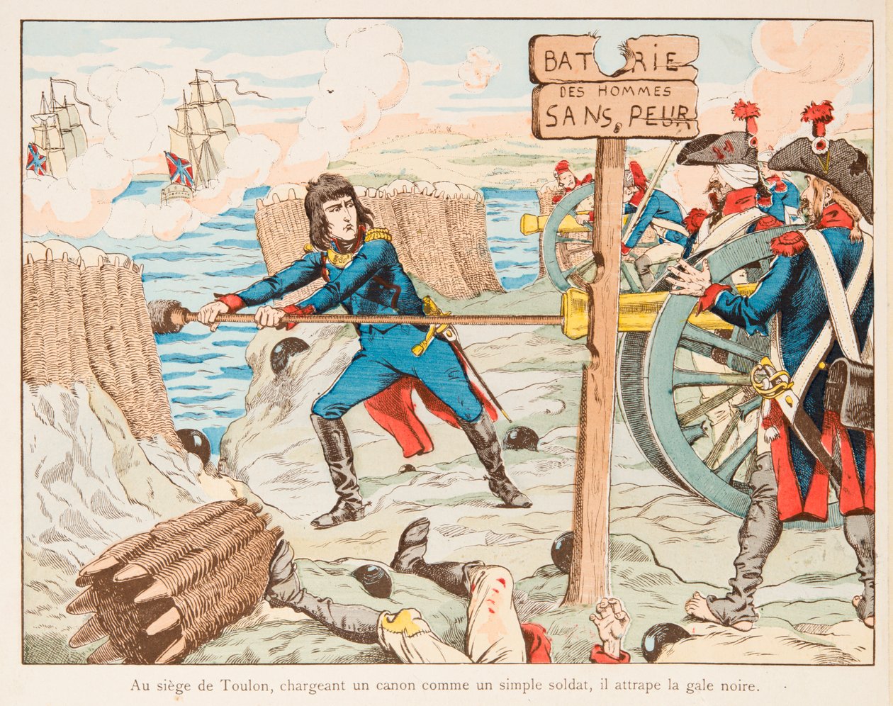 Jacques Marie Gaston Onfroy de Breville a munkában (1858-1931) – Napóleon Bonaparte maga töltötte a pisztolyt a touloni székhelyen lévő rettenthetetlen férfiak dobjaira 1793-ban, Magángyűjtemény alkotó: pseudonym for Onfray de Breville Jacques Job