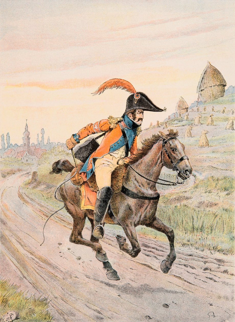 Jacques Marie Gaston Onfroy de Breville a munkahelyén (1858-1931) – A francia csapatok mindenkori felszerelése: Courier du Prince de Neuchatel az Első Birodalom alatt, Magángyűjtemény alkotó: pseudonym for Onfray de Breville Jacques Job