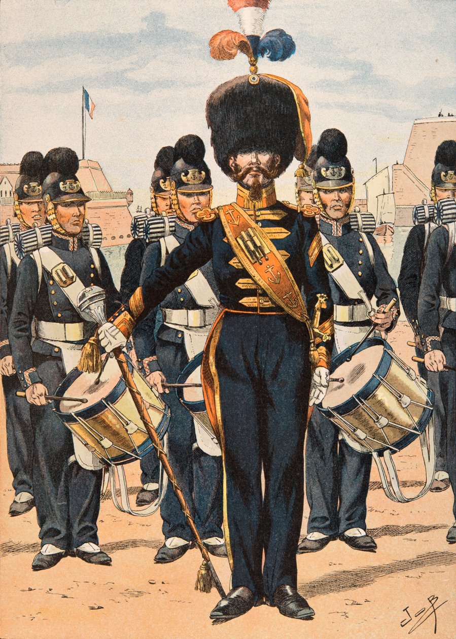 Jacques Marie Gaston Onfroy de Breville a munkahelyén (1858-1931) – A francia csapatok mindenkori felszerelése: a flotta legénységének dobos őrnagya (1837), magángyűjtemény alkotó: pseudonym for Onfray de Breville Jacques Job