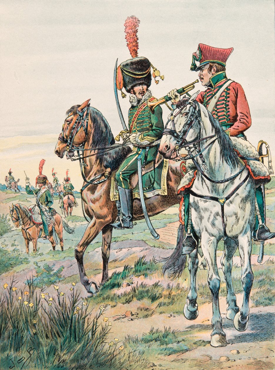 Jacques Marie Gaston Onfroy de Breville dit JOB (1858-1931) - A francia csapatok mindenkori felszerelése: Arenbergf Legers Horses trombitája (1807), Magángyűjtemény alkotó: pseudonym for Onfray de Breville Jacques Job
