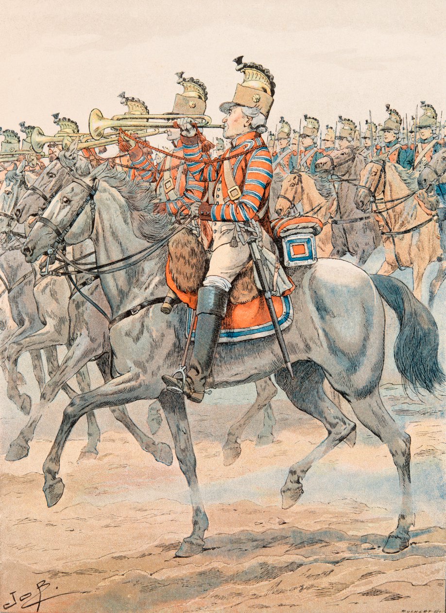 Jacques Marie Gaston Onfroy de Breville dit JOB (1858-1931) - A francia csapatok mindenkori felszerelése: Orléans-i ezred trombitája - Sárkányok (1781), Magángyűjtemény alkotó: pseudonym for Onfray de Breville Jacques Job