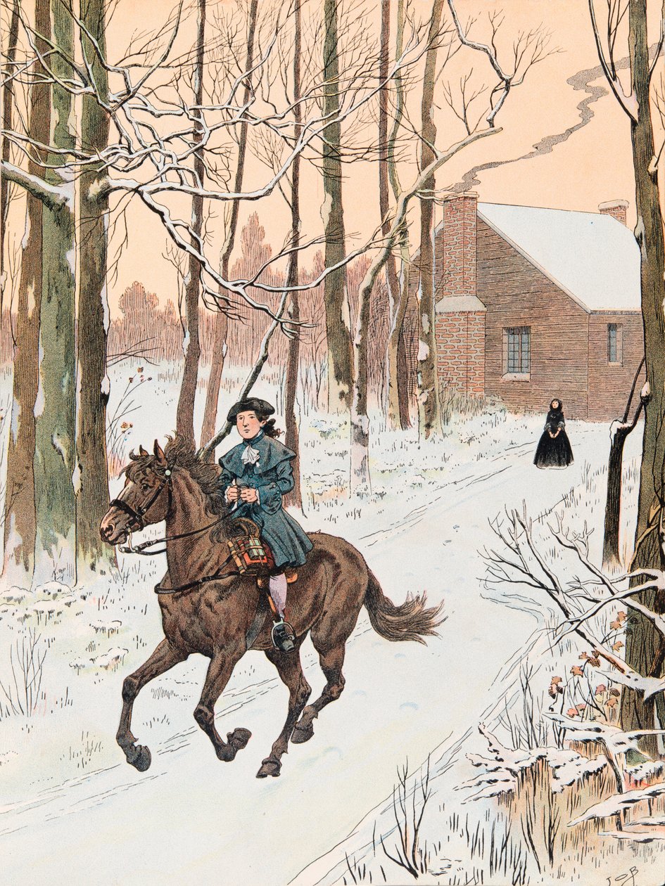 Jacques Marie Gaston Onfroy de Breville az állásban (1858-1931) – A fiatal George Washington (1732-1799) 1740-ben elhagyta a családi házat az Old Field School magángyűjteményébe. alkotó: pseudonym for Onfray de Breville Jacques Job