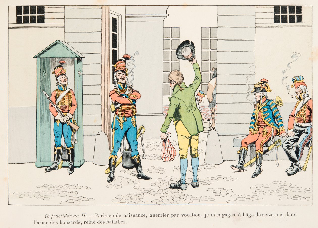 Jacques Marie Gaston Onfroy de Breville a JOB-ban (1858-1931) - fiatal férfi, aki a Houzardokban (huszárokban) foglalkozott a francia forradalom idején, magángyűjtemény alkotó: pseudonym for Onfray de Breville Jacques Job