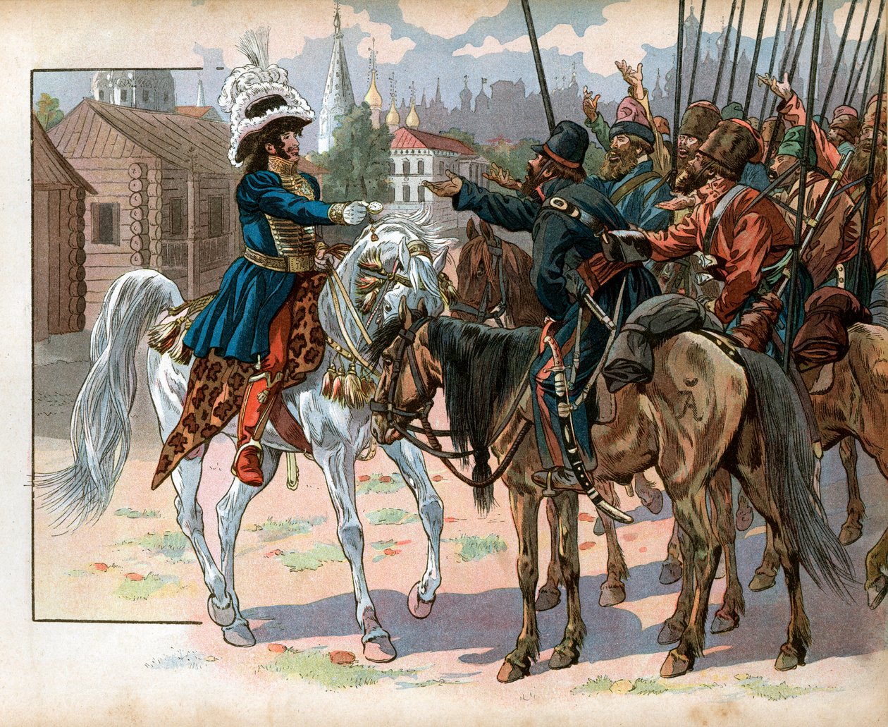 Joachim Murat (1767-1815) Moszkvában karórát ajánl az oroszoknak. Jacques Marie Gaston metszet, Onfray de Breville dit Job (1858-1931) alkotó: pseudonym for Onfray de Breville Jacques Job