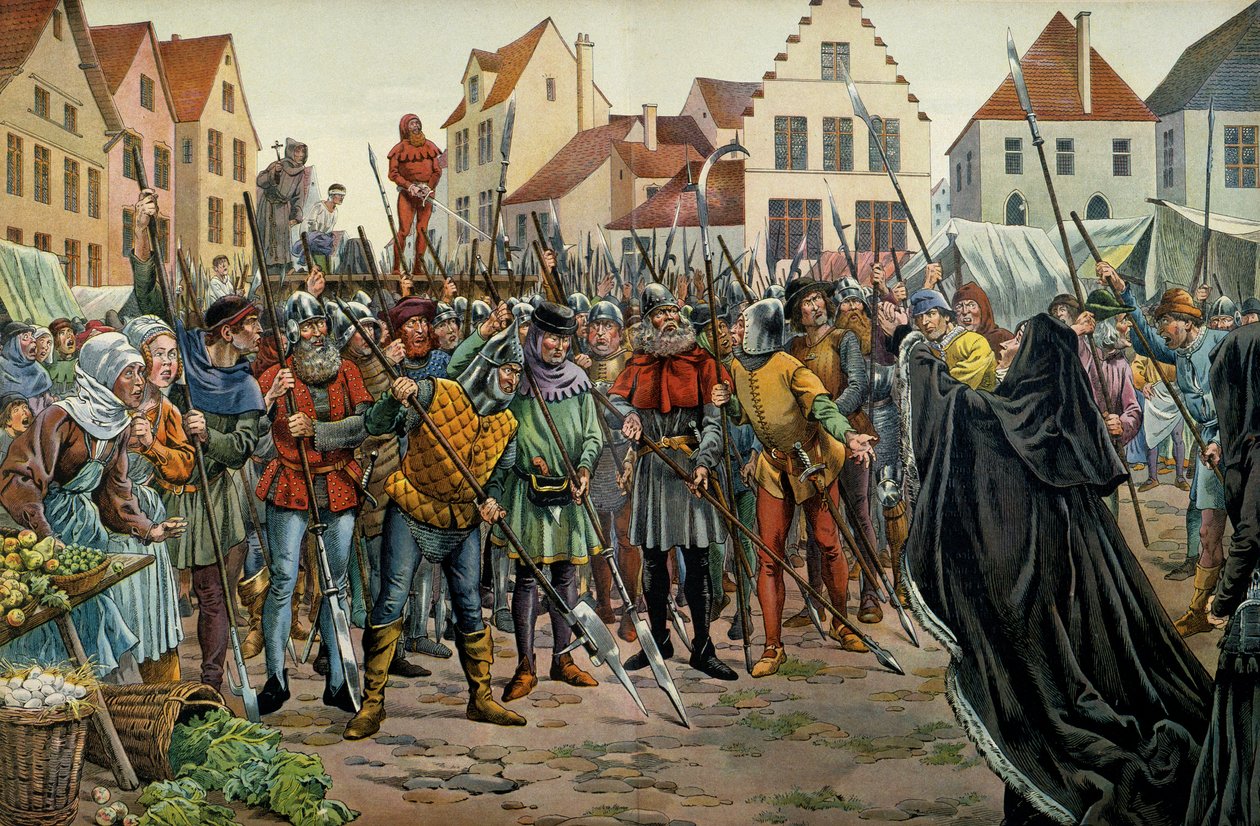 Burgundi Mária (1457-1482), burgundiai hercegnő 1477-ben kegyelmet kért tanácsadóiért. Illusztráció: Jacques Marie Gaston Onfray de Breville a JOB-ban (1858-1931) a „XI. Lajos”-ban” alkotó: pseudonym for Onfray de Breville Jacques Job