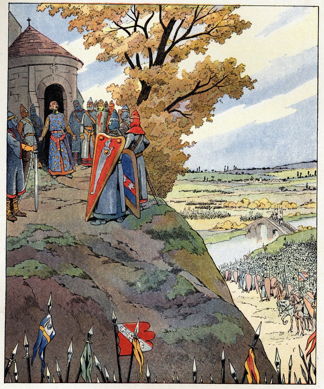 A koronám II. Fülöp király bátor szavaira mondta Augustus Fülöp (1165-1223) az uraknak a július 27-i bouvines-i csata győzelme előtt. alkotó: pseudonym for Onfray de Breville Jacques Job