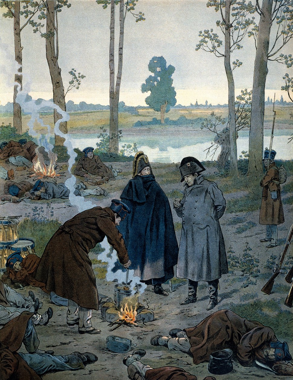 I. Bonaparte Napóleon (1769-1821) a bivakokban az 1815-ös waterlooi csata előestéjén. Georges Montorgueil „” Napóleon” című művében. Illusztráció: Jacques Marie Gaston Onfray de Breville a JOB-ban (1858-1931) alkotó: pseudonym for Onfray de Breville Jacques Job