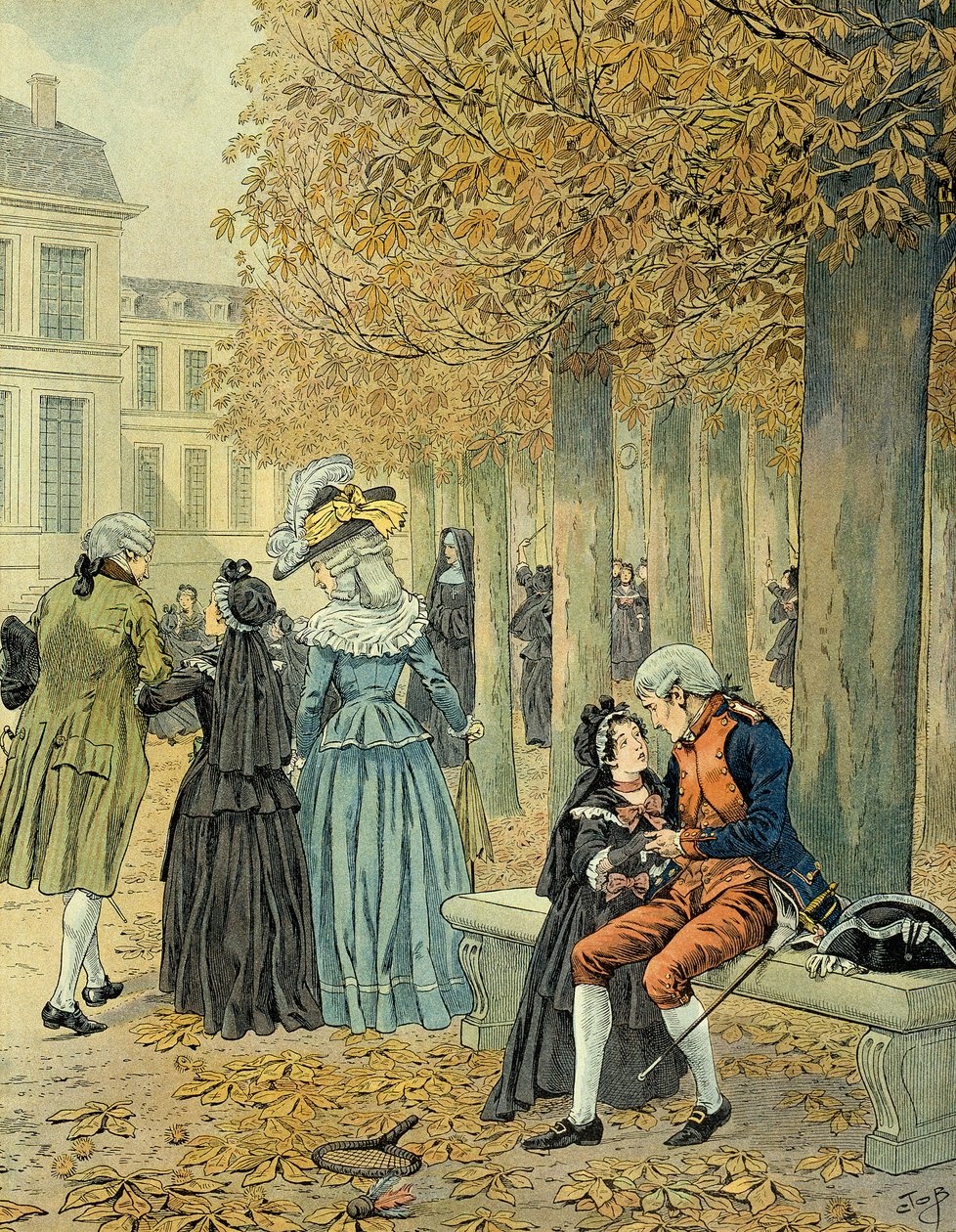 I. Bonaparte Napóleon (1769-1821) meglátogatta nővérét Elisa Bonaparte-ot (1777-1820) Saint Cyr (Saint-Cyr) királyi házában. Illusztráció: Jacques Marie Gaston Onfray de Breville a JOB-ban (1858-1931) alkotó: pseudonym for Onfray de Breville Jacques Job