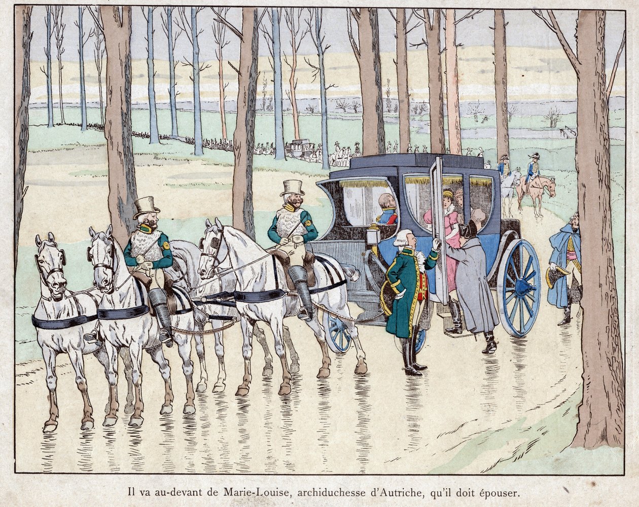 Napóleon találkozása Marie-Louise osztrák főhercegnővel - 1810 - Job (Jacques Onfroy de Breville) litográfiája a „Le Grand Napoleon des Petites Infants” című filmből, 1893 alkotó: pseudonym for Onfray de Breville Jacques Job