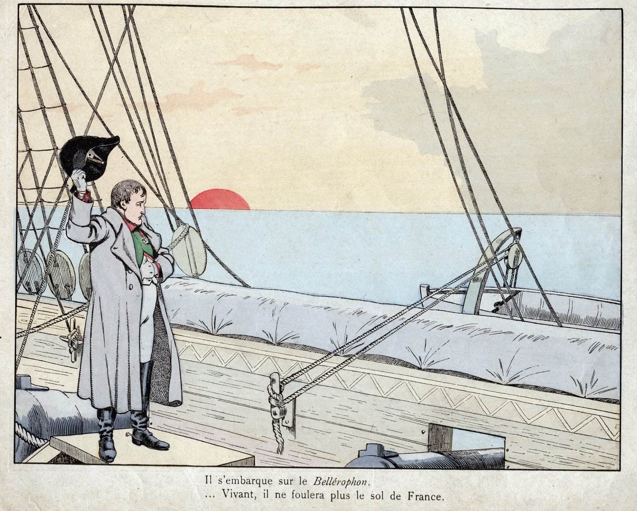 Napóleon a HMS Bellerophon fedélzetén 1815 – Job (Jacques Onfroy de Breville) litográfiája a „Le Grand Napoleon des Petites Enfants”” 1893-ból alkotó: pseudonym for Onfray de Breville Jacques Job
