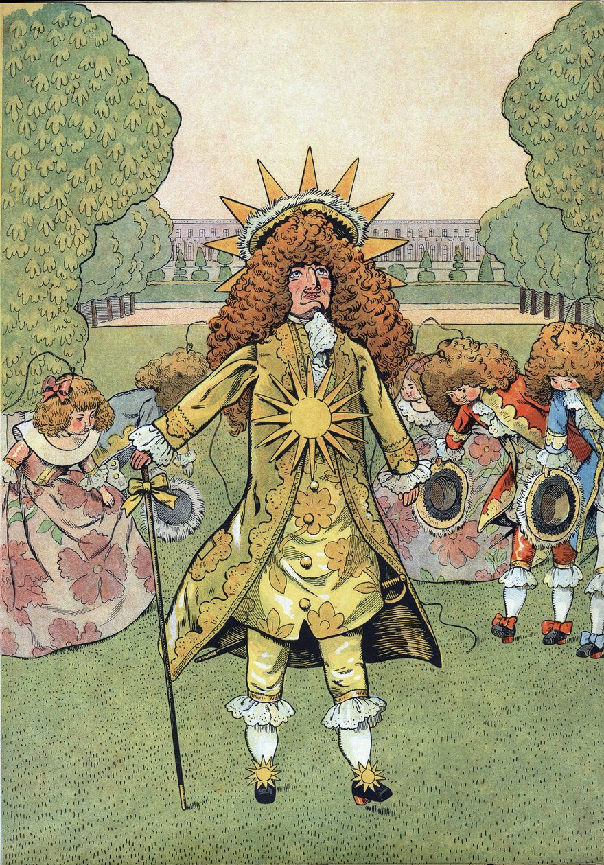 Franciaország történetének jelenete a játékokban: XIV. Lajos francia király portréja (1638-1715) mondta a napkirály Versailles kertjében, udvari áhítatával. A „” Joujoux a l