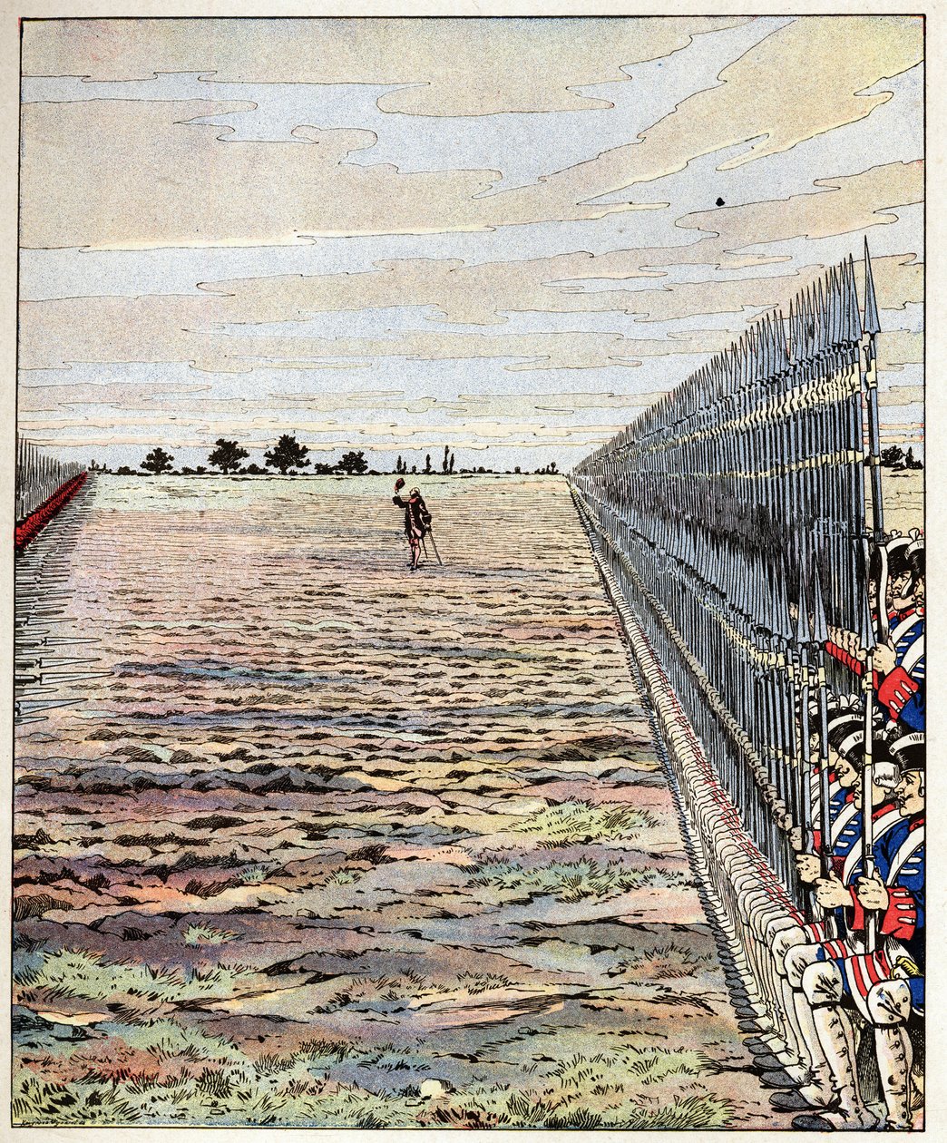 Lődd le Auteroche grófjának első, uraim angol szavait, amelyeket az osztrák örökösödési háború (1740-1748) során, 1745. 11. 05-én lezajlott fontenoyi csatában ejtett ki. Illusztráció Jobról (Jacques Marie Gaston Onfray és Breville) (Jacques-Marie) (185 alkotó: pseudonym for Onfray de Breville Jacques Job