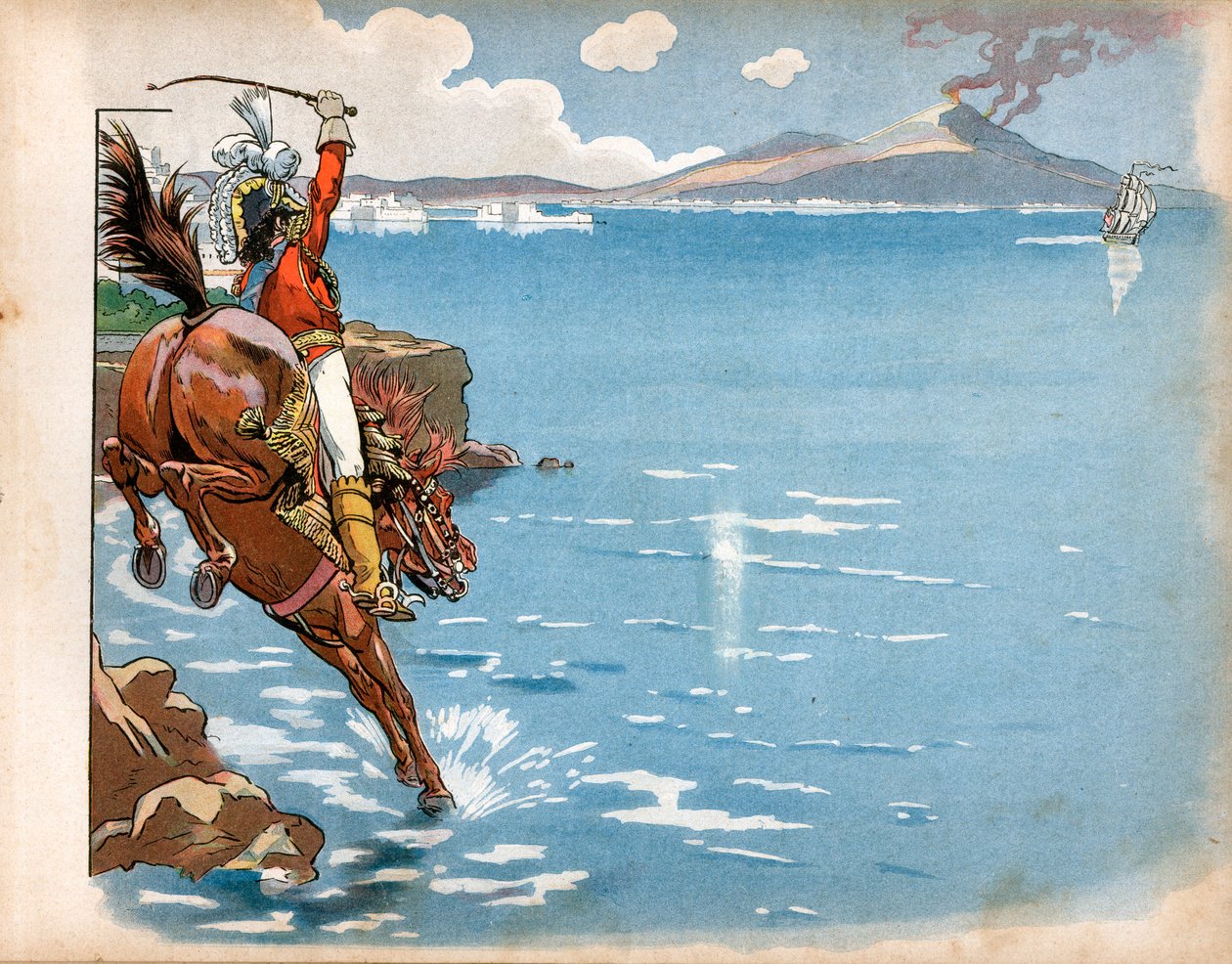 Az angolok állama partjain lovagoltak, s miközben a tengerparton lovagolt, Joachim Murat (1767-1815), Nápoly királya meglátott egy angol fregattot, a lovát a vízbe lökte és nekivágott. Jacques Marie Gaston Onfray de Breville metszete alkotó: pseudonym for Onfray de Breville Jacques Job