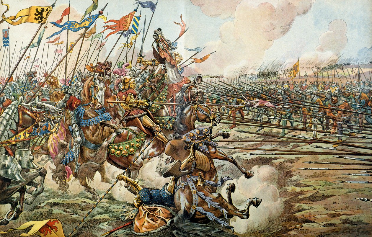 Az unokák csata a burgundok és a svájciak között Grandsonban, Svájcban, 1476. március 2-án. Illusztráció: Jacques Marie Gaston Onfray de Breville dit JOB alkotó: pseudonym for Onfray de Breville Job
