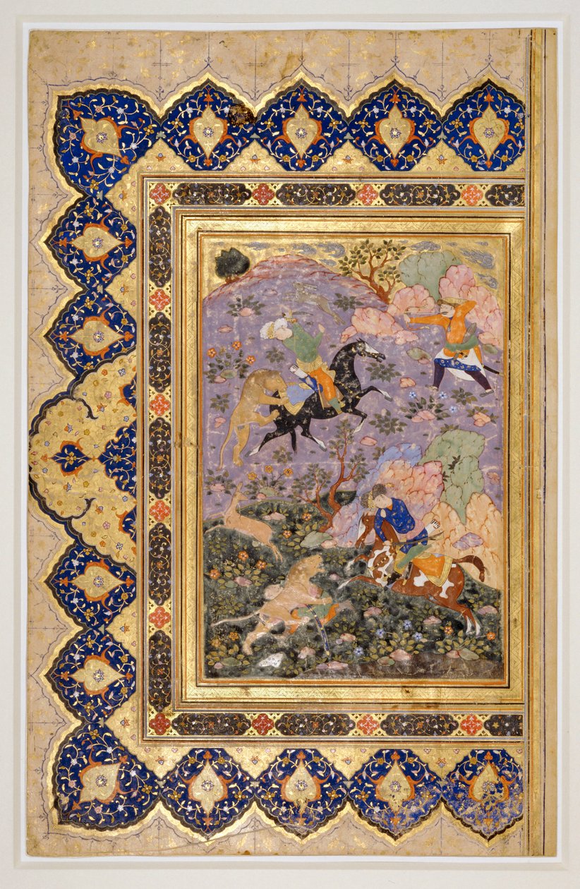 Vadállatokra vadászva, 1540 körül (tus, gouache és arany) alkotó: School Iranian