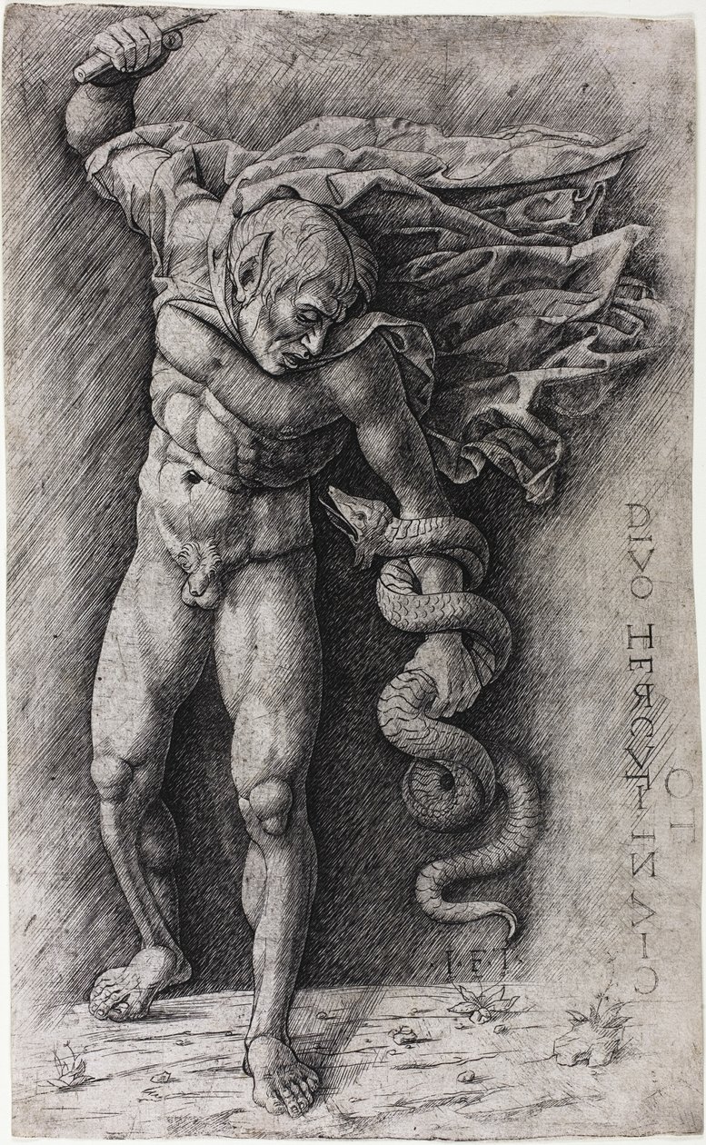 Faun megtámad egy kígyót alkotó: school of Andrea Mantegna