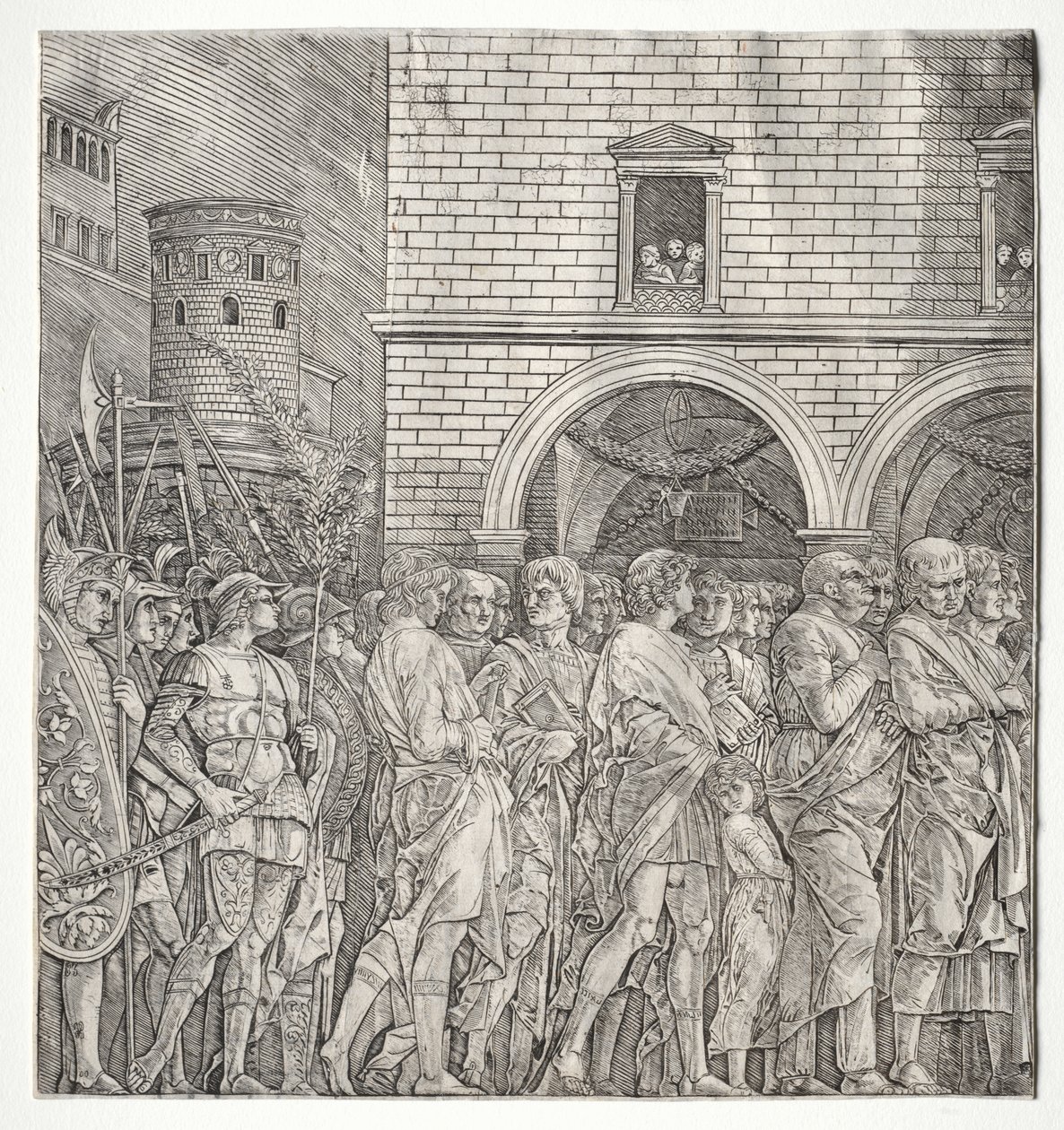 Caesar diadalai: A szenátorok alkotó: school of Andrea Mantegna