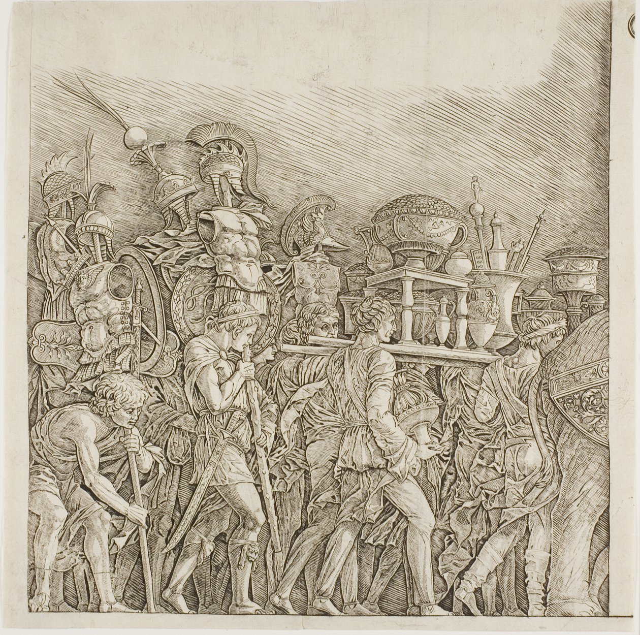 Caesar diadala: Trófeákat hordozó katonák alkotó: school of Andrea Mantegna