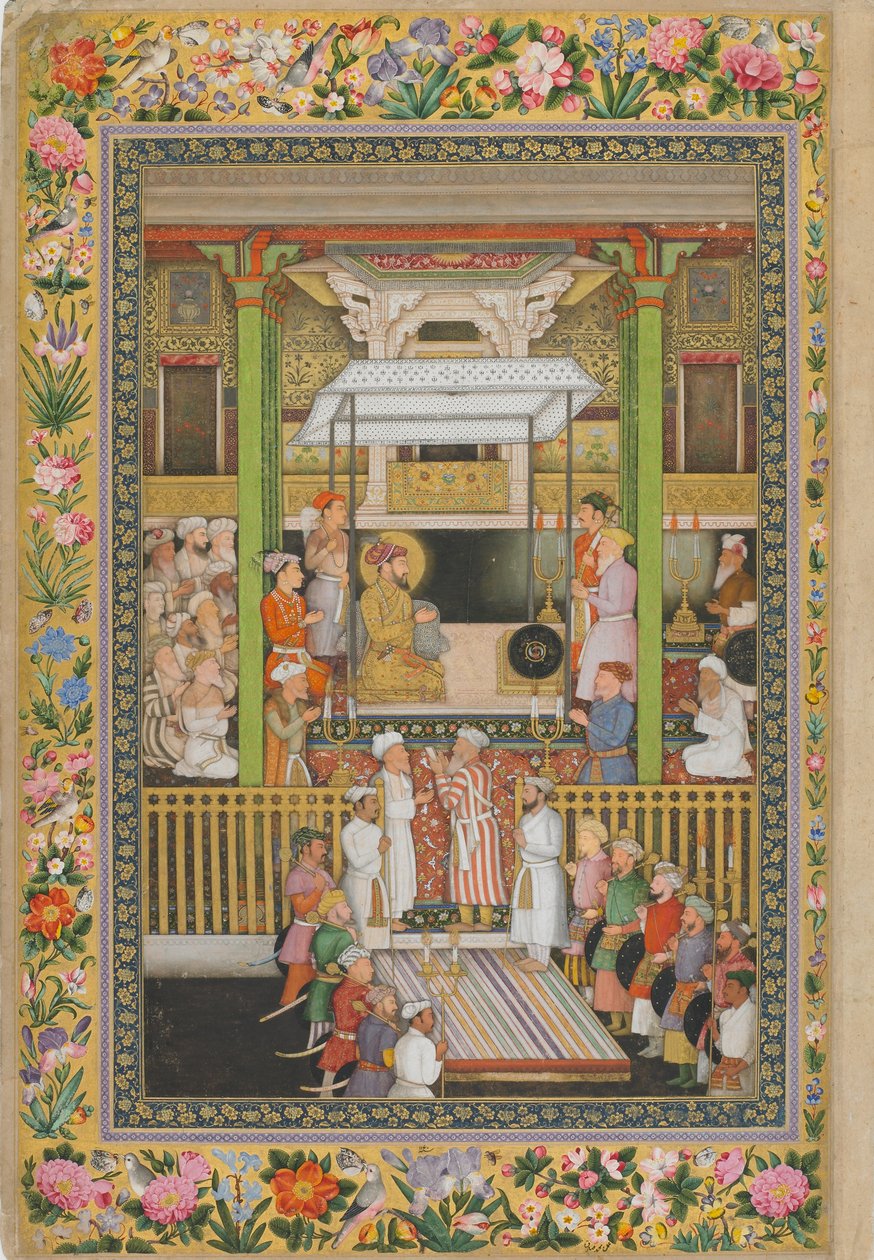 A próféta születésnapjának éjszakai ünneplése, a Szentpétervári Albumból, 1635-1752 körül (fedetlen akvarell, tinta, ezüst és arany, papír). alkotó: son of Hoshang (attr.to) Bulaqi
