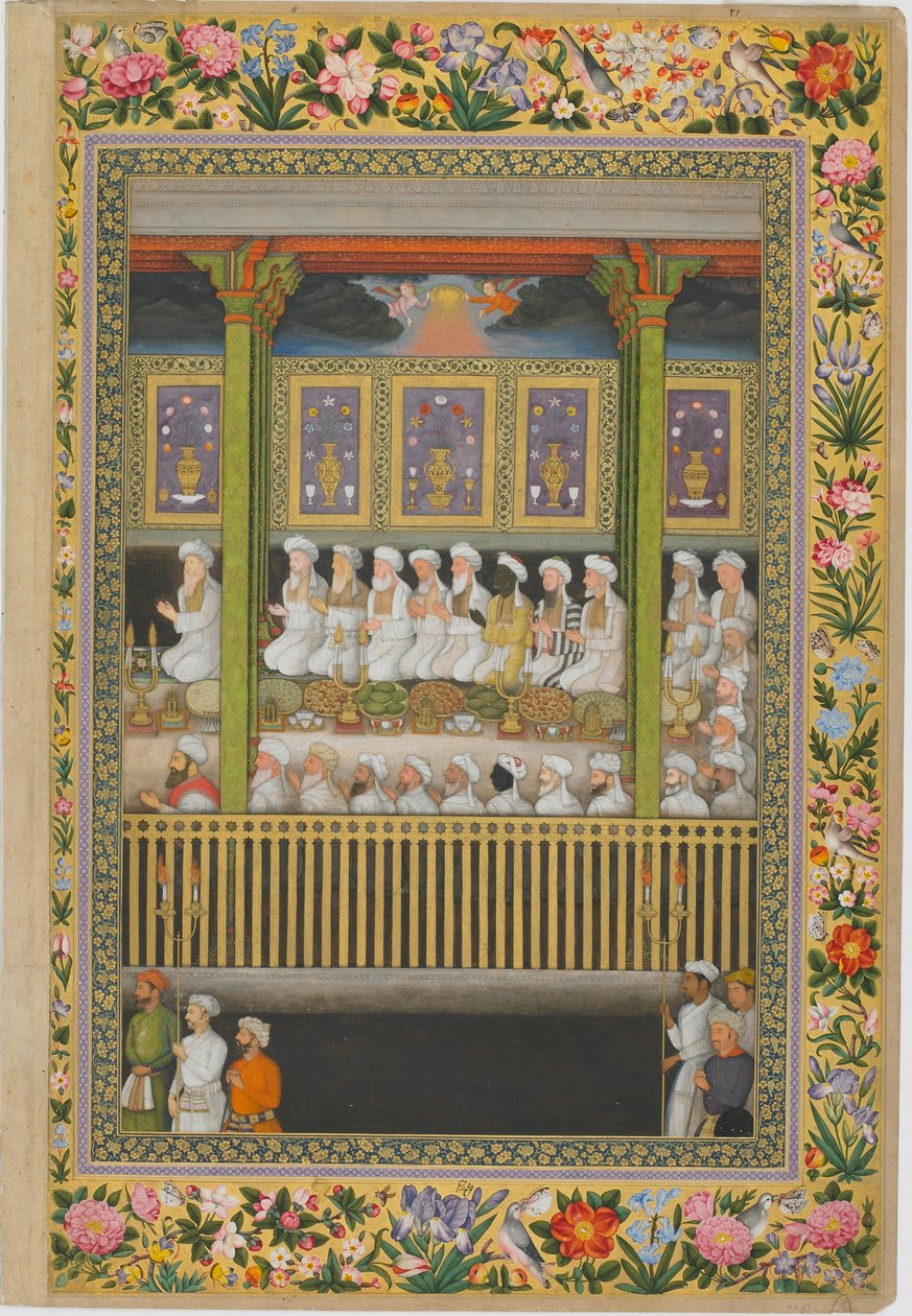 A próféta születésnapjának éjszakai ünneplése, a szentpétervári albumból, 1635-1752 körül (fedetlen akvarell és arany, papír). alkotó: son of Hoshang (attr.to) Bulaqi