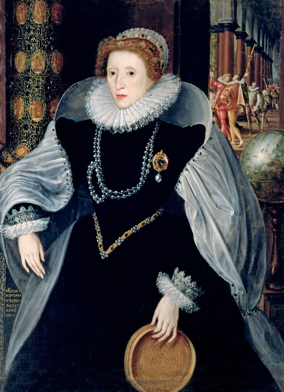 I. Erzsébet királynő szita-portréja ünnepi jelmezben, 1583 körül (olaj, vászon) alkotó: the Younger Quentin Massys or Metsys