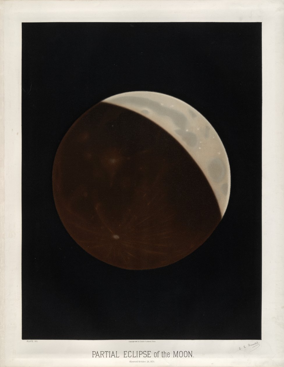 Részleges holdfogyatkozás. Megfigyelve 1874. október 24 -én. (The Trouvelot Astronomical Drawings 1881. VII. Táblája) alkotó: Étienne Léopold Trouvelot