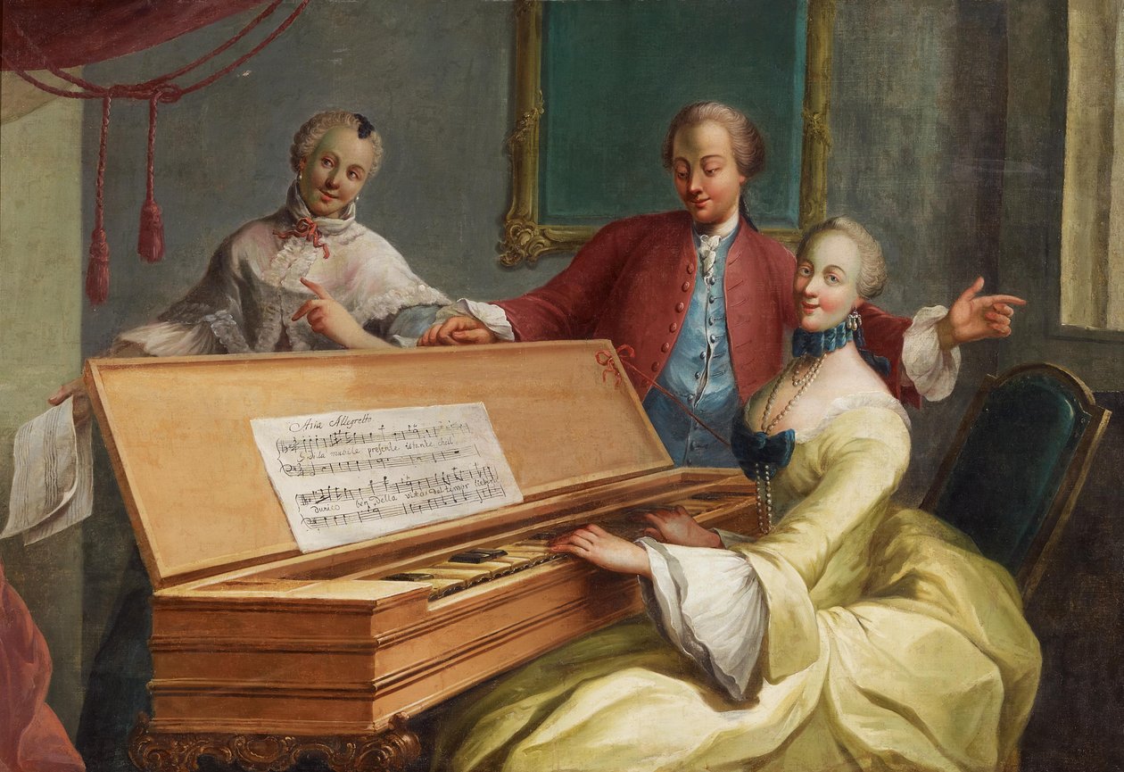 "Aria Allegretto". Egy előkelő hölgy a csembalónál alkotó: Unknown